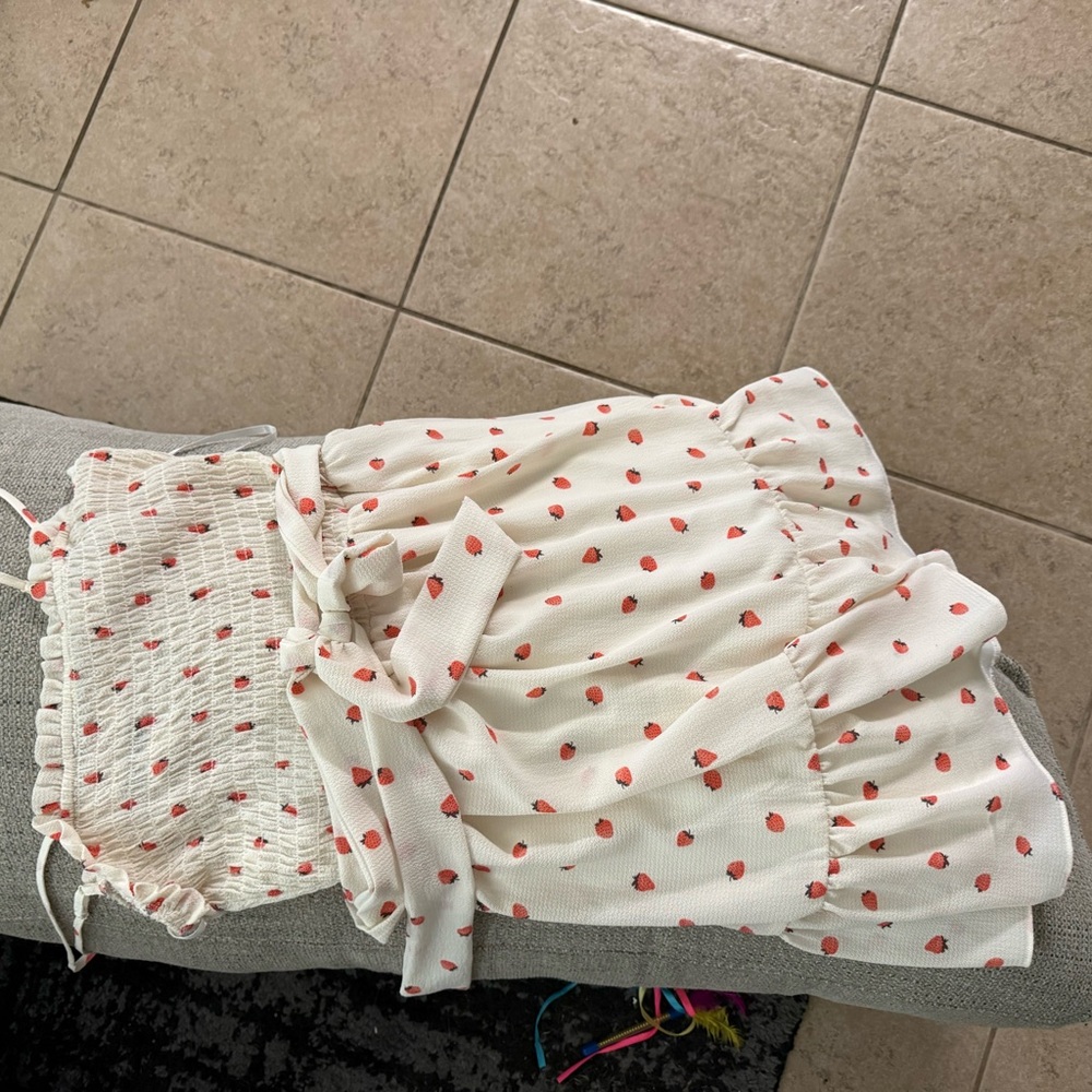 White and Red  strawberry Women's dress
